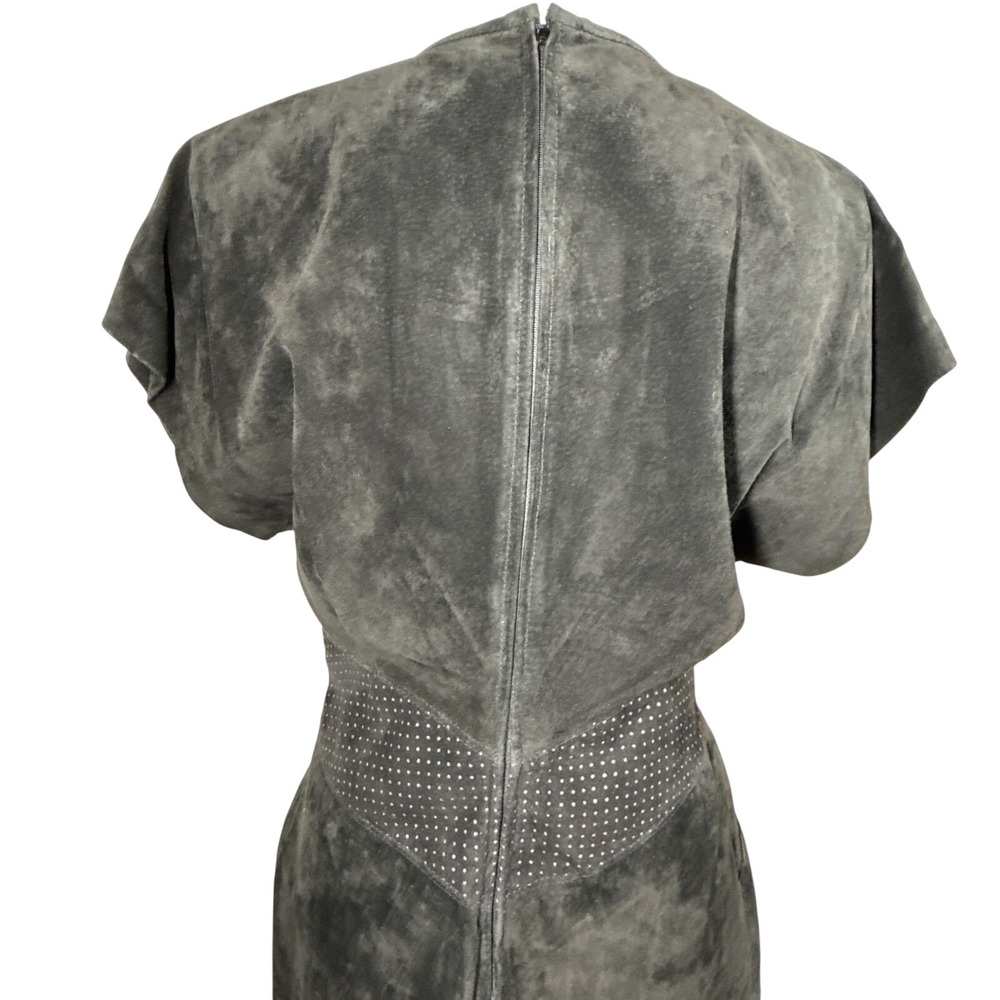 Vintage Lauren Alexandra Black Leather Midi Dress XS Corset Fit Pleated Pockets - Picture 6 of 16